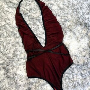 Burgundy Halter Bodysuit